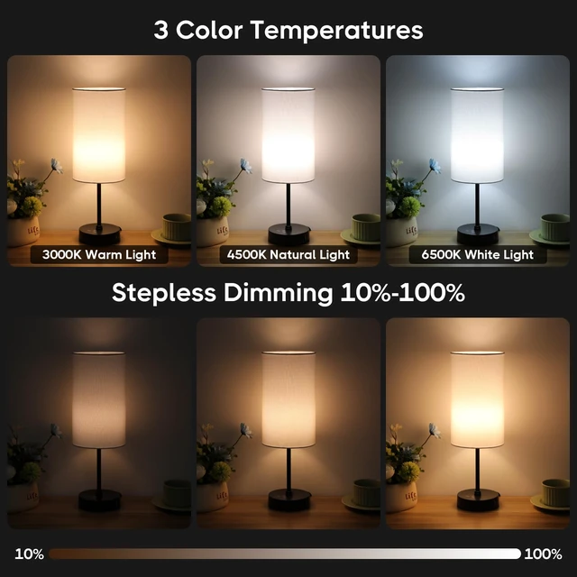 Alt view image 4 of 7 - 17Inch Table Lamp, 3 CCT 3000K/4500K/6500K & RGB Color Changing, Stepless Dimmable Bedside Lamp for Reading, Ambience Nightstand Light for Home Decor Party, White Shade