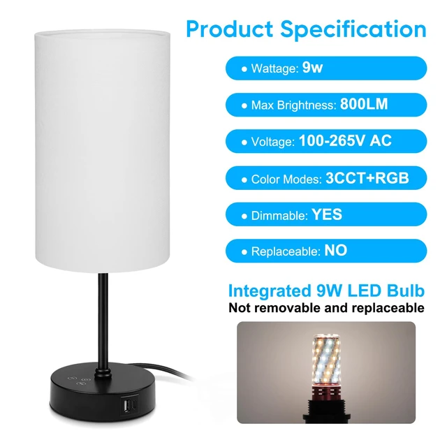 Alt view image 6 of 7 - 17Inch Table Lamp, 3 CCT 3000K/4500K/6500K & RGB Color Changing, Stepless Dimmable Bedside Lamp for Reading, Ambience Nightstand Light for Home Decor Party, White Shade