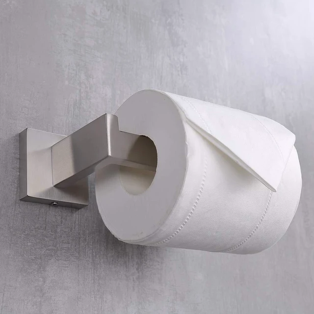 Alt view image 3 of 7 - Toilet Paper Holder Brushed Nickel 2 Pack, Toilet Tissue Roll Holders Dispenser and Hangers Wall Mounted for Bathroom & Kitchen, Stainless Steel Modern Square Style (Silver)
