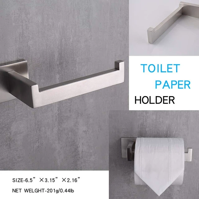 Alt view image 7 of 7 - Toilet Paper Holder Brushed Nickel 2 Pack, Toilet Tissue Roll Holders Dispenser and Hangers Wall Mounted for Bathroom & Kitchen, Stainless Steel Modern Square Style (Silver)