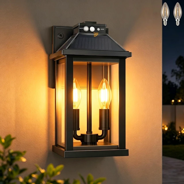 Main image of Solar Lights Outdoor Waterproof, 3 Modes Porch Lights, Motion Sensor Outside Light for House, Outdoor Wall Lights Lantern, Exterior Lighting Fixtures for Garden Patio Fence Yard Garage, 1Pack
