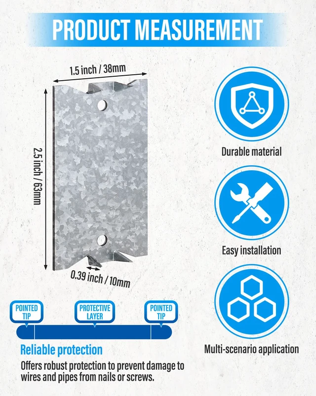 Alt view image 2 of 6 - 200Pcs 2.5 x 1.5" Nail Protection Plate for Wood Stud Cable Protector Plate Rust-Resistant Metal Anti-Nail Shield with Sharp Pointed Prongs for Plumbing & Electrical Wiring(Snowflake Silver)