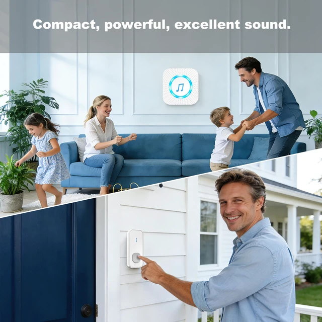 Alt view image 7 of 7 - Wireless Doorbell with 1 Button 1 Receiver,Door Bell,1300FT/400M Ultra-Long Range,55 Chimes 5 Volume,IP55 Waterproof,110 db Extra Loud with Flashing Light,For Home/Classroom/Office/Warehouse