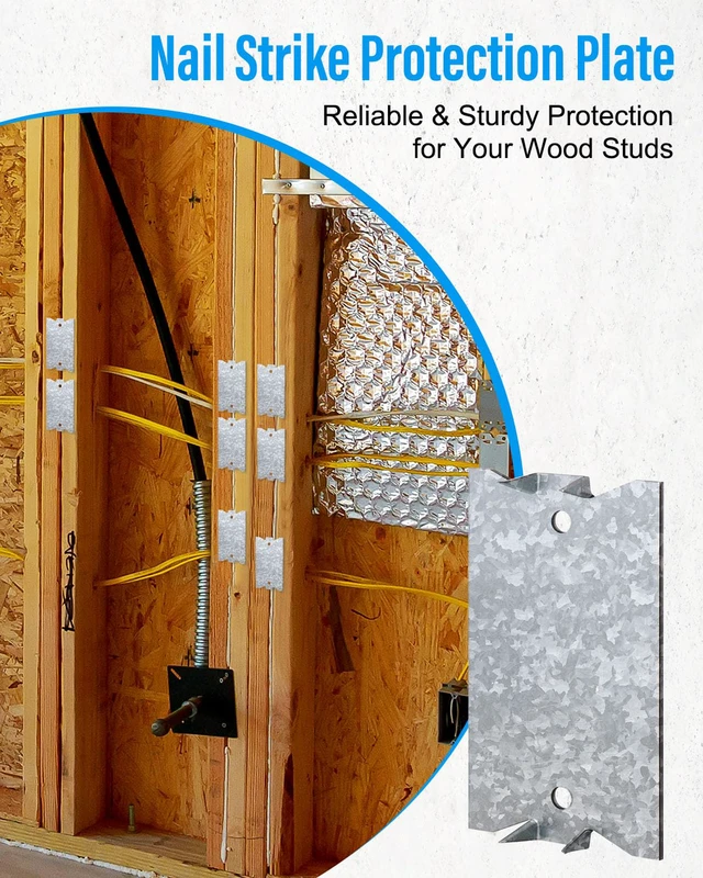 Alt view image 5 of 6 - 200Pcs 2.5 x 1.5" Nail Protection Plate for Wood Stud Cable Protector Plate Rust-Resistant Metal Anti-Nail Shield with Sharp Pointed Prongs for Plumbing & Electrical Wiring(Snowflake Silver)