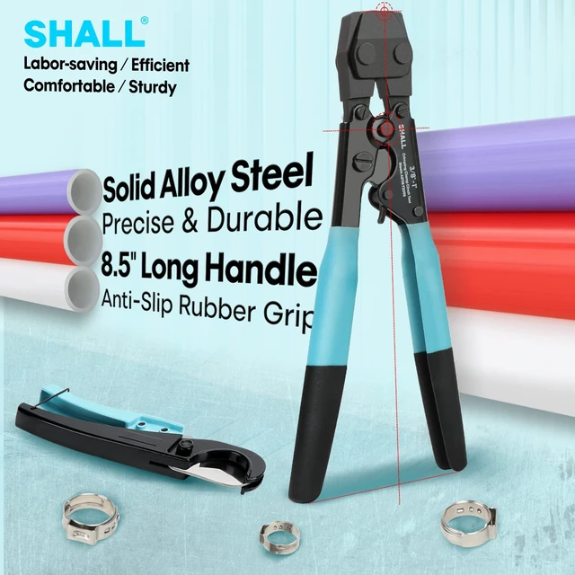 Alt view image 3 of 7 - Pex Crimping Clamp Cinch Tool and Pipe Hose Cutter, Pipe Fitting Crimper Tool Kit Meets ASTM F2098 for 3/8" to 1" Stainless Steel Clamps Including 20pcs 1/2", 10pcs 3/4" Clamps With Storage Bag