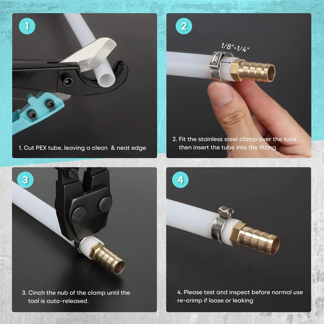 Alt view image 6 of 7 - Pex Crimping Clamp Cinch Tool and Pipe Hose Cutter, Pipe Fitting Crimper Tool Kit Meets ASTM F2098 for 3/8" to 1" Stainless Steel Clamps Including 20pcs 1/2", 10pcs 3/4" Clamps With Storage Bag