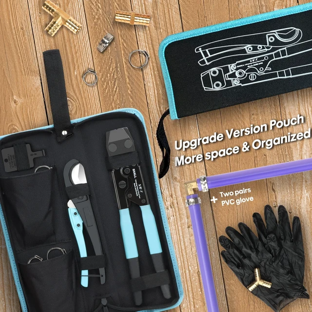 Alt view image 5 of 7 - Pex Crimping Clamp Cinch Tool and Pipe Hose Cutter, Pipe Fitting Crimper Tool Kit Meets ASTM F2098 for 3/8" to 1" Stainless Steel Clamps Including 20pcs 1/2", 10pcs 3/4" Clamps With Storage Bag