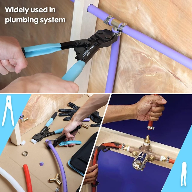 Alt view image 7 of 7 - Pex Crimping Clamp Cinch Tool and Pipe Hose Cutter, Pipe Fitting Crimper Tool Kit Meets ASTM F2098 for 3/8" to 1" Stainless Steel Clamps Including 20pcs 1/2", 10pcs 3/4" Clamps With Storage Bag