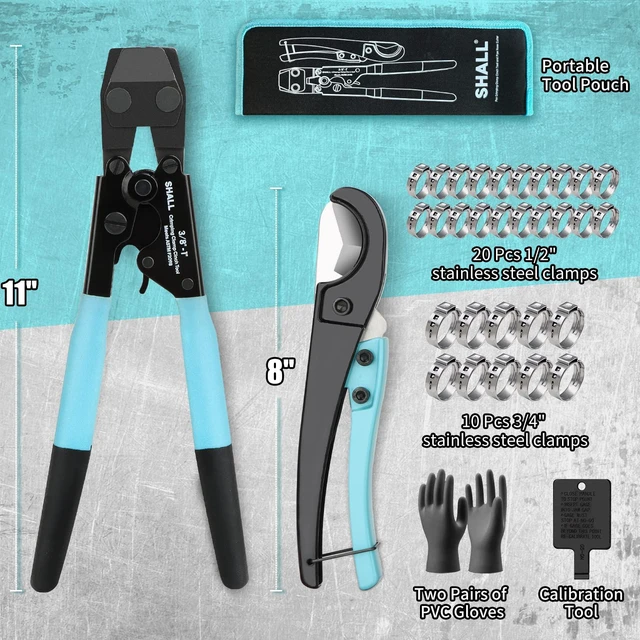Alt view image 4 of 7 - Pex Crimping Clamp Cinch Tool and Pipe Hose Cutter, Pipe Fitting Crimper Tool Kit Meets ASTM F2098 for 3/8" to 1" Stainless Steel Clamps Including 20pcs 1/2", 10pcs 3/4" Clamps With Storage Bag