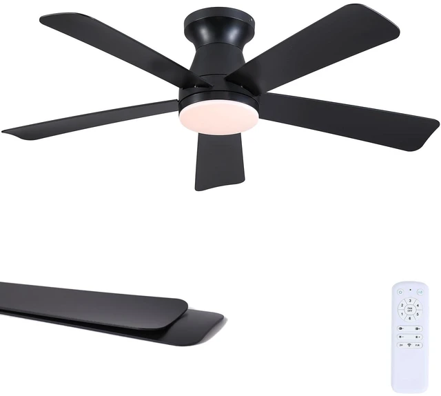 Main image of 46"Modern Black Low Profile Flush Mount Ceiling Fans with Light and Remote Super Large Airflow with 6 Wind Speeds, Reversible, Dimmable 3CCT LED Light, Quiet 30W DC Motor,for Bedroom Kitchen