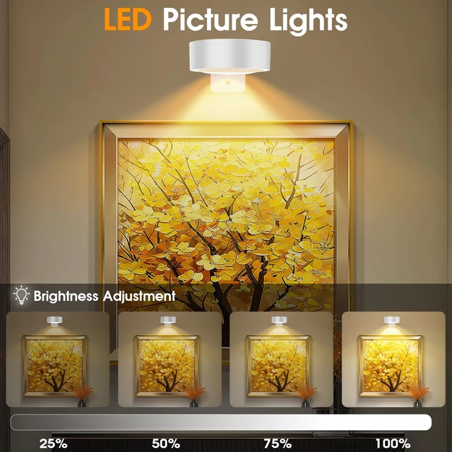 Alt view image 2 of 7 - RGB Picture Light Battery Operated Painting Lights for Wall Wireless Magnetic Display Art Light with Remote Controls,Dimmable&Timer for Art Frame Artworking,6Pack White