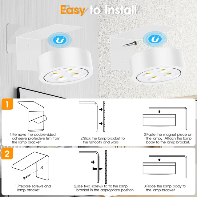 Alt view image 4 of 7 - RGB Picture Light Battery Operated Painting Lights for Wall Wireless Magnetic Display Art Light with Remote Controls,Dimmable&Timer for Art Frame Artworking,6Pack White