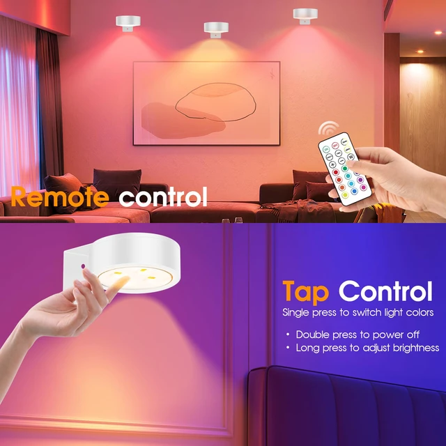 Alt view image 5 of 7 - RGB Picture Light Battery Operated Painting Lights for Wall Wireless Magnetic Display Art Light with Remote Controls,Dimmable&Timer for Art Frame Artworking,6Pack White