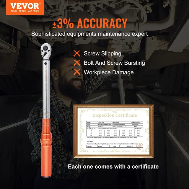 Alt view image 2 of 7 - Torque Wrench 3/8-inch Drive 10-80ft.lb/14-110n.m Click Torque Wrench Auto or Instruments Repairing, Chrome Vanadium Steel, Dual-Direction Adjustable, with Double Range Scales, Adapters, Orange