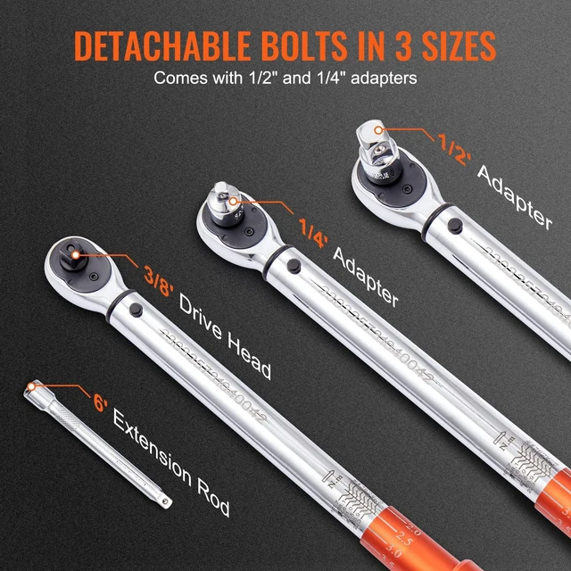Alt view image 5 of 7 - Torque Wrench 3/8-inch Drive 10-80ft.lb/14-110n.m Click Torque Wrench Auto or Instruments Repairing, Chrome Vanadium Steel, Dual-Direction Adjustable, with Double Range Scales, Adapters, Orange
