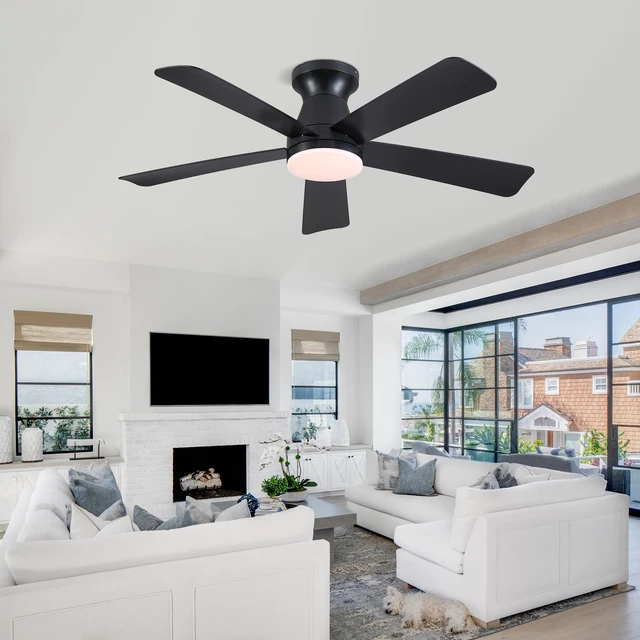 Alt view image 7 of 7 - 46"Modern Black Low Profile Flush Mount Ceiling Fans with Light and Remote Super Large Airflow with 6 Wind Speeds, Reversible, Dimmable 3CCT LED Light, Quiet 30W DC Motor,for Bedroom Kitchen