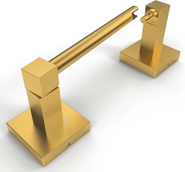 Main image of Brushed Gold Toilet Paper Holder Wall Mount for Bathroom Dual-Post Pivoting Tissue Roll Holder with Square Base, Rustproof 304 Stainless Steel, Screw-in, for Hotel Apartments, Modern