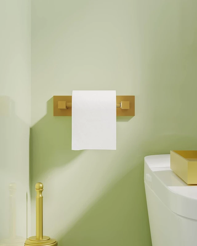 Alt view image 2 of 6 - Brushed Gold Toilet Paper Holder Wall Mount for Bathroom Dual-Post Pivoting Tissue Roll Holder with Square Base, Rustproof 304 Stainless Steel, Screw-in, for Hotel Apartments, Modern