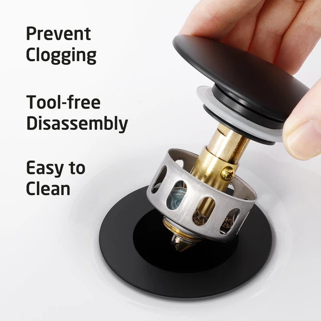 Alt view image 6 of 7 - Bathroom Sink Drain with Strainer Basket Hair Catcher Anti Clog Pop Up Drain Stopper Vanity Vessel Sink Without Overflow, Matte Black S2013D-BK
