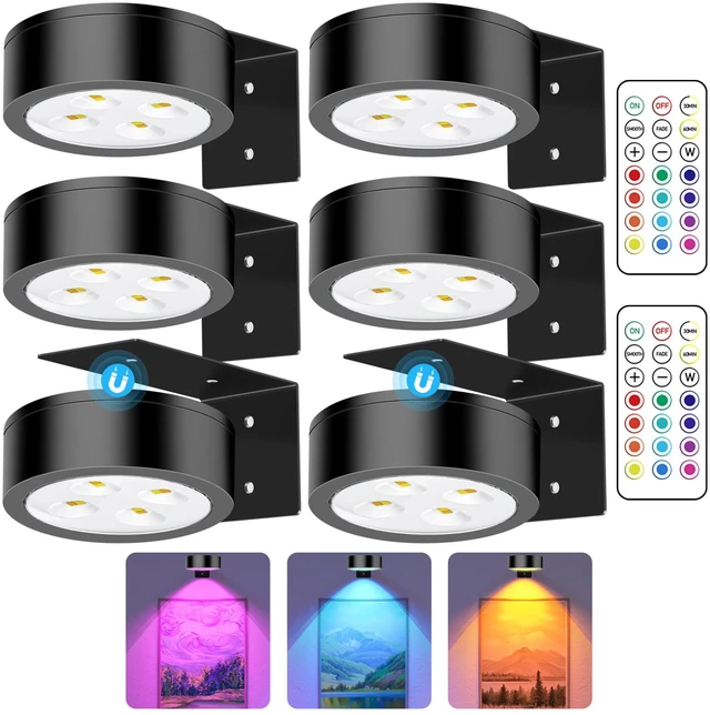 Main image of RGB Picture Light Battery Operated Painting Lights for Wall Wireless Magnetic Display Art Light with Remote Controls,Dimmable&Timer for Art Frame Artworking,6Pack Black