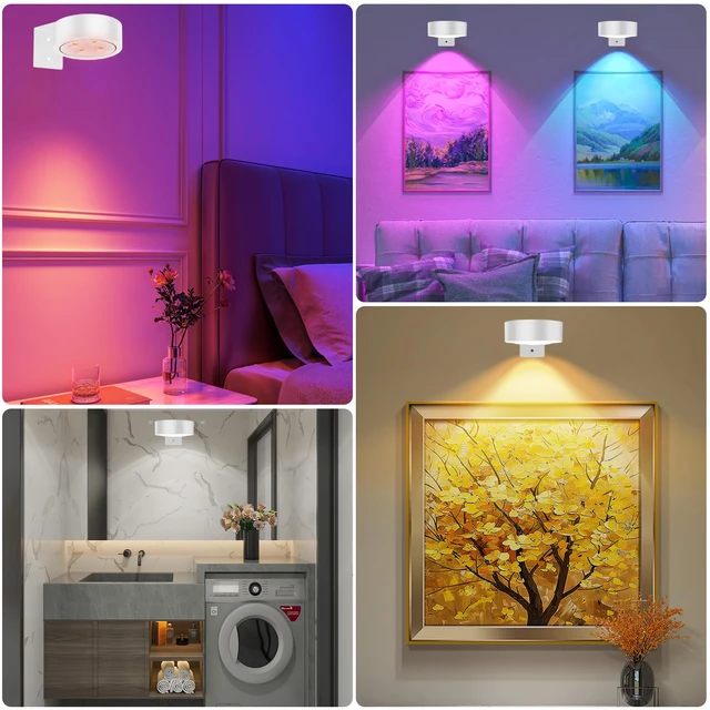 Alt view image 7 of 7 - RGB Picture Light Battery Operated Painting Lights for Wall Wireless Magnetic Display Art Light with Remote Controls,Dimmable&Timer for Art Frame Artworking,6Pack White