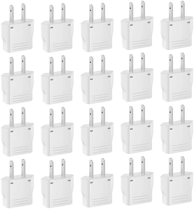 Main image of 20 Pack European to US Plug Adapter, Type A Plug Adapter European to American, 220v to 110v Adapter Plug for Travel, Europe to USA Power Plug Converter, White