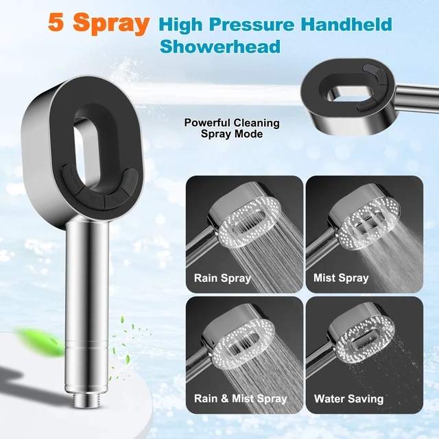 Alt view image 2 of 7 - Filtered Handheld Showerhead with 3 Filters, 5 Sprays Shower Head Chrome High Pressure Shower Heads, Brass Holder & 71" Metal Hose, Water Soft Filter Remove Chlorine, Reduce Dry Itchy Skin