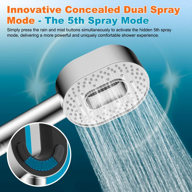 Alt view image 5 of 7 - Filtered Handheld Showerhead with 3 Filters, 5 Sprays Shower Head Chrome High Pressure Shower Heads, Brass Holder & 71" Metal Hose, Water Soft Filter Remove Chlorine, Reduce Dry Itchy Skin