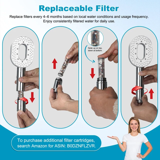 Alt view image 7 of 7 - Filtered Handheld Showerhead with 3 Filters, 5 Sprays Shower Head Chrome High Pressure Shower Heads, Brass Holder & 71" Metal Hose, Water Soft Filter Remove Chlorine, Reduce Dry Itchy Skin