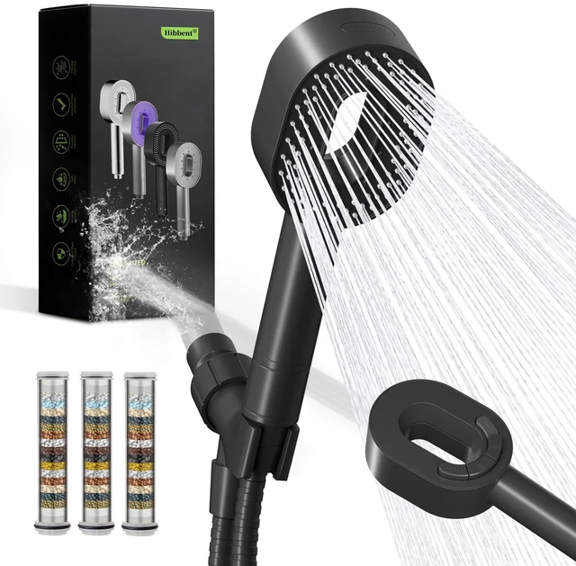Main image of Filtered Handheld Showerhead with 3 Filters, 5 Sprays Shower Head Black High Pressure Shower Heads, Brass Holder & 71" Metal Hose, Water Soft Filter Remove Chlorine, Reduce Dry Itchy Skin