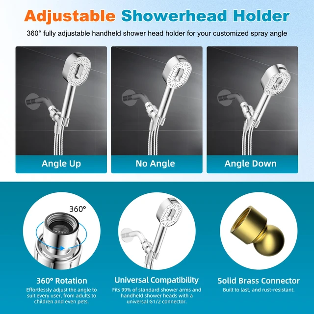 Alt view image 6 of 7 - Filtered Handheld Showerhead with 3 Filters, 5 Sprays Shower Head Chrome High Pressure Shower Heads, Brass Holder & 71" Metal Hose, Water Soft Filter Remove Chlorine, Reduce Dry Itchy Skin