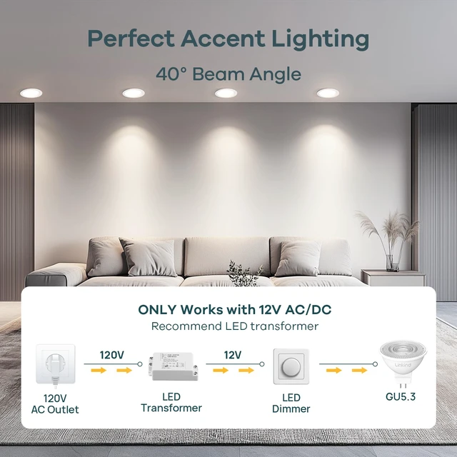 Alt view image 5 of 7 - 6 Pack Dimmable MR16 LED Bulbs, 5W=50W 500lm 4000K Cool White GU5.3 Bi-Pin Base MR16 Bulbs 12V Low Voltage 40° Beam Angle for Spotlights, Recessed, Tracking, Landscape Lighting