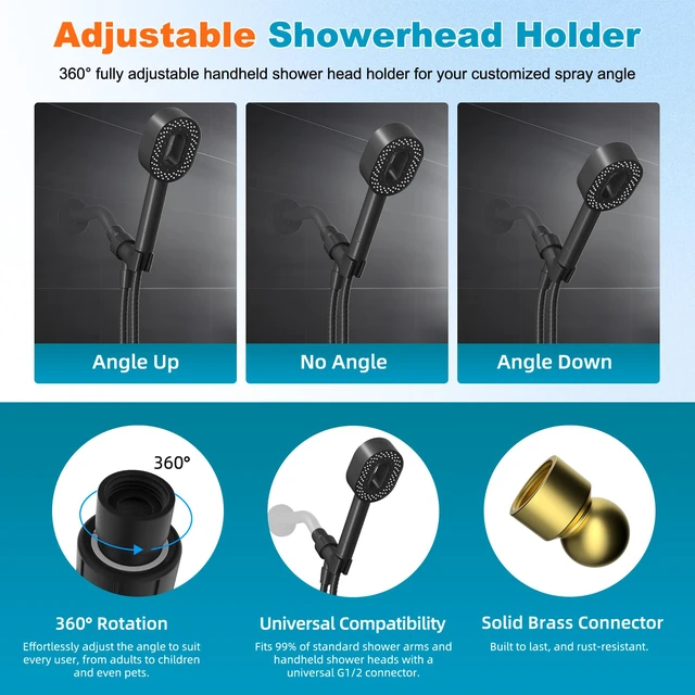 Alt view image 6 of 7 - Filtered Handheld Showerhead with 3 Filters, 5 Sprays Shower Head Black High Pressure Shower Heads, Brass Holder & 71" Metal Hose, Water Soft Filter Remove Chlorine, Reduce Dry Itchy Skin