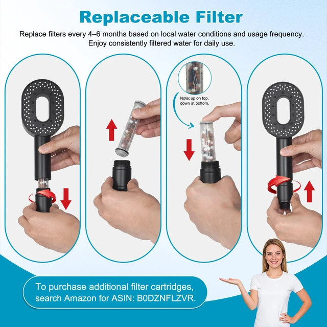 Alt view image 7 of 7 - Filtered Handheld Showerhead with 3 Filters, 5 Sprays Shower Head Black High Pressure Shower Heads, Brass Holder & 71" Metal Hose, Water Soft Filter Remove Chlorine, Reduce Dry Itchy Skin