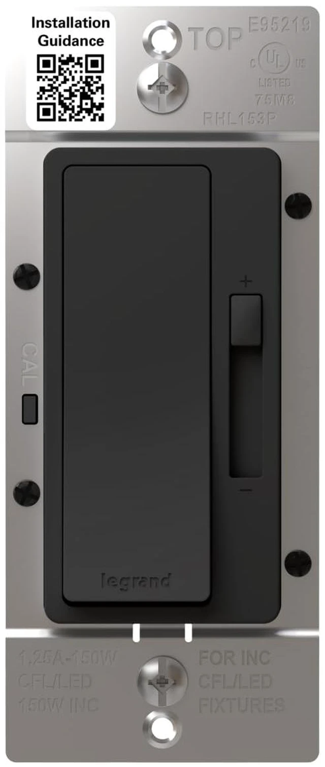 Main image of Radiant 150W LED Dimmer Light Switch 3-Way Rocker Black 1 Pack Pass & Seymour LED Optimized, Decorator Rocker Dimmer Switch, for Dimmable LED Bulbs, Flicker-Free