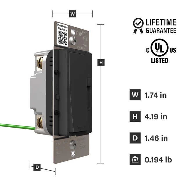 Alt view image 2 of 7 - Radiant 150W LED Dimmer Light Switch 3-Way Rocker Black 1 Pack Pass & Seymour LED Optimized, Decorator Rocker Dimmer Switch, for Dimmable LED Bulbs, Flicker-Free