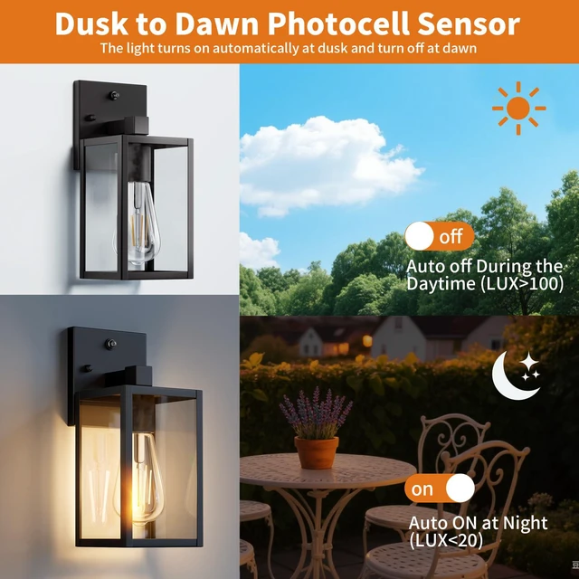 Alt view image 2 of 7 - 2 Pack Dusk to Dawn Exterior Lighting Fixtures Wall Mount, Sensor Outside Front Porch Lights for House, Outdoor Lantern Lamp, Waterproof Wall Sconce Lights, Black Coach Light for Garage Entryway