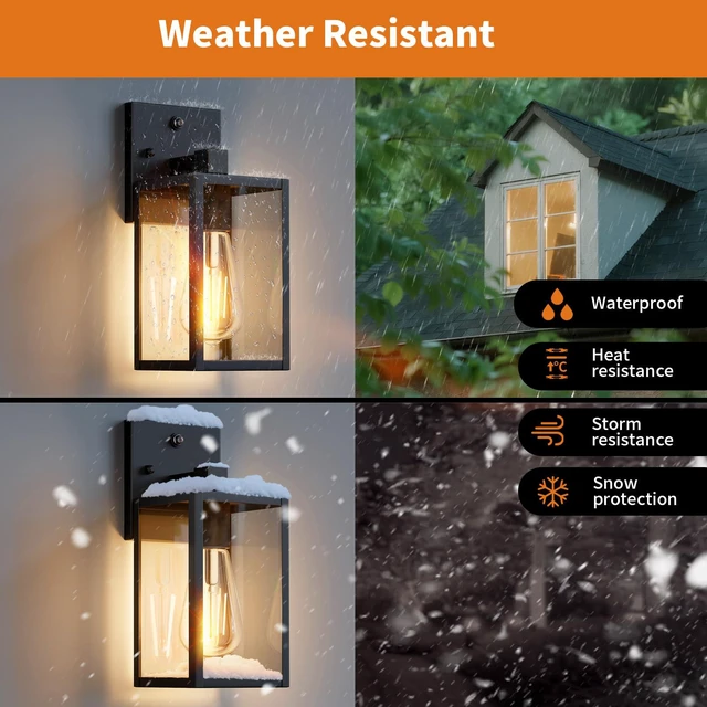 Alt view image 4 of 7 - 2 Pack Dusk to Dawn Exterior Lighting Fixtures Wall Mount, Sensor Outside Front Porch Lights for House, Outdoor Lantern Lamp, Waterproof Wall Sconce Lights, Black Coach Light for Garage Entryway