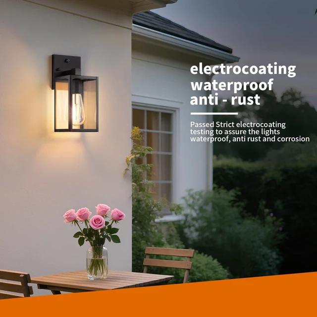 Alt view image 3 of 7 - 2 Pack Dusk to Dawn Exterior Lighting Fixtures Wall Mount, Sensor Outside Front Porch Lights for House, Outdoor Lantern Lamp, Waterproof Wall Sconce Lights, Black Coach Light for Garage Entryway