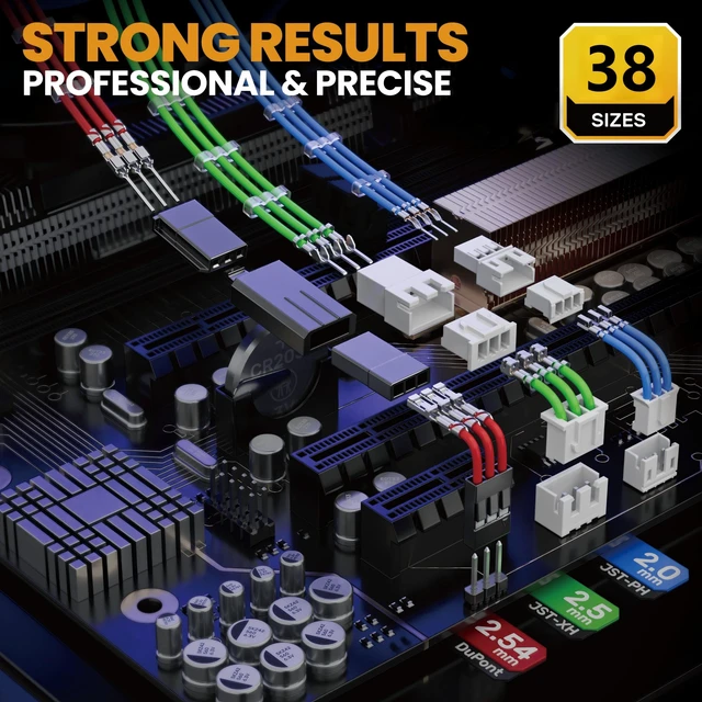 Alt view image 3 of 7 - Connector Crimping Tool Kit, 38 Types JST-PH 2.0mm, XH 2.5mm, Dupont 2.54mm & Micro-Fit 3.0mm Connectors Set, 32-20 AWG Ratcheting Crimper, for 3D Printer, PC, Arduino & DIY Electronics