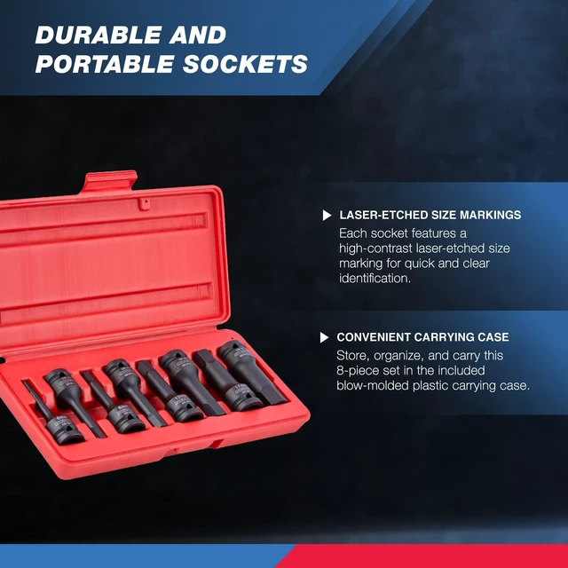 Alt view image 3 of 6 - 01136B 1/2-Inch Drive Allen Hex Impact Socket Set, Metric, 6 mm - 19 mm, Cr-Mo, 8-Piece