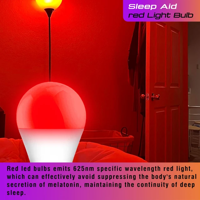 Alt view image 3 of 7 - Red Light Bulbs for Sleep, 100% Blue Light Blocking,A15 3W Red Night Light Red LED Bulbs 25w-40w Equivalent, E26 Base for Bedroom Sleep,Baby Nursery,Porch,Holiday Christmas Lighting,Non-Dimmable,4Pack