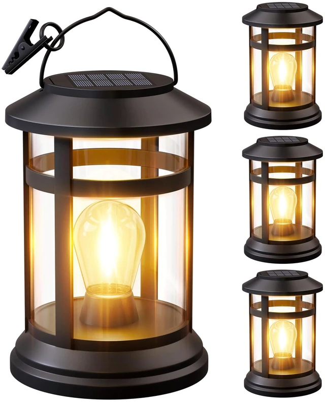 Main image of Solar Lanterns Outdoor Waterproof: 4 Pack Hanging Solar Lights for Patio Solar Powered, 800 mAh Battery, Bright LED Warm White, Soft Ambiance Outside Porch Garden Table Decor, Birthday Gifts for Mom
