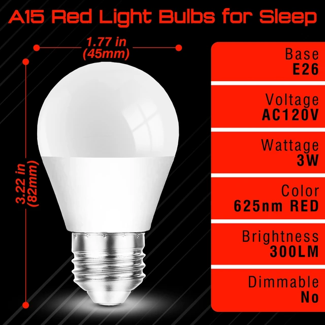 Alt view image 7 of 7 - Red Light Bulbs for Sleep, 100% Blue Light Blocking,A15 3W Red Night Light Red LED Bulbs 25w-40w Equivalent, E26 Base for Bedroom Sleep,Baby Nursery,Porch,Holiday Christmas Lighting,Non-Dimmable,4Pack