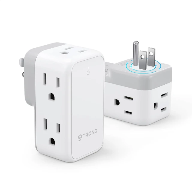 Main image of Wall Outlet Extender 2 Pack - Multi Plug Splitter with Rotating Plug 6 AC Power Adapter, Cruise Essentials, Small Outlet Extension for Travel Office Home Dorm Room