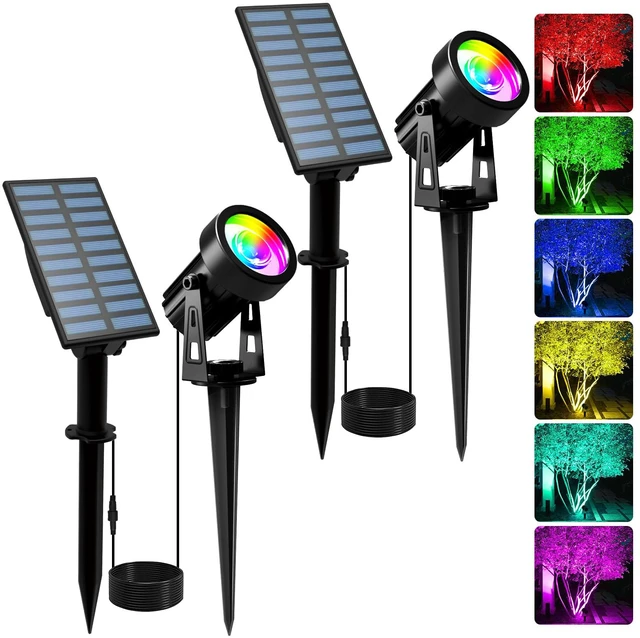 Main image of Solar Spotlights Outdoor RGB, 2 Pack Auto On/Off for Yard Tree Pathway Driveway Christmas Halloween