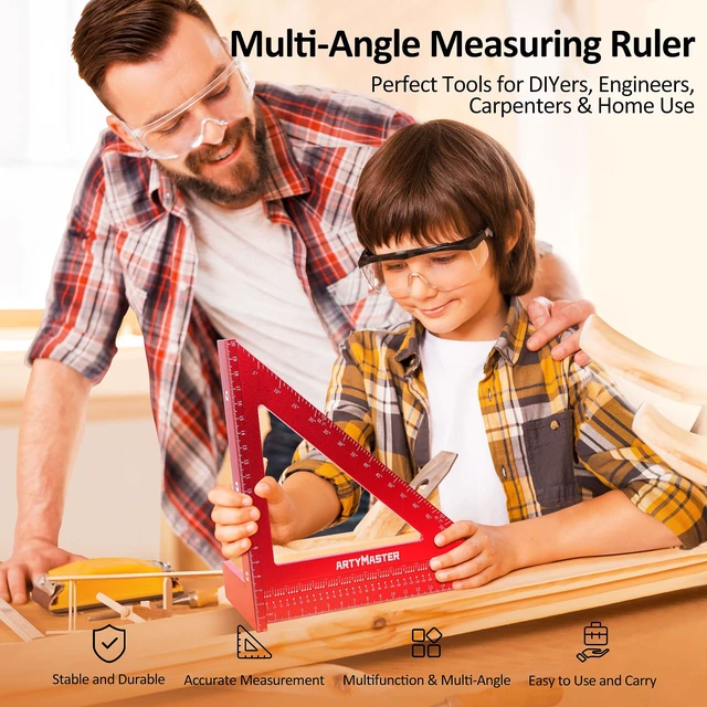 Alt view image 2 of 7 - 200mm 3D Multi-Angle Measuring Square Ruler, WT103D High Precision Hole Scribing Woodworking Tools, 0-90° Aluminum Alloy Carpenter Square Wood Working Tools, Carpenter Pencils 6 Refills