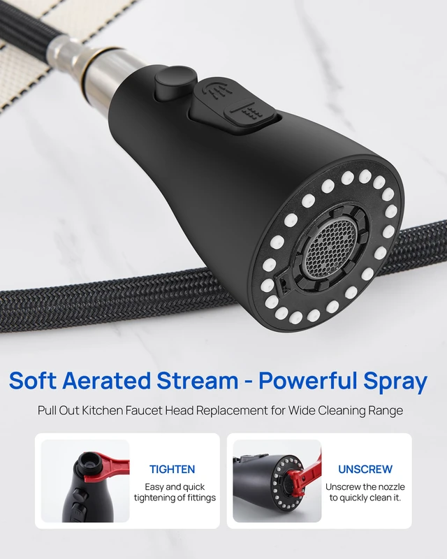 Alt view image 5 of 7 - Metal Kitchen Faucet Head Replacement with 15 Adapters, Matte Black 3-Mode Kitchen Sink Sprayer Replacement Nozzle, Durable Pull Down Head for Kitchen Sink (Stream/Spray/Blade),Stainless Steel