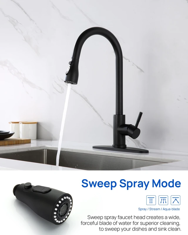 Alt view image 7 of 7 - Metal Kitchen Faucet Head Replacement with 15 Adapters, Matte Black 3-Mode Kitchen Sink Sprayer Replacement Nozzle, Durable Pull Down Head for Kitchen Sink (Stream/Spray/Blade),Stainless Steel