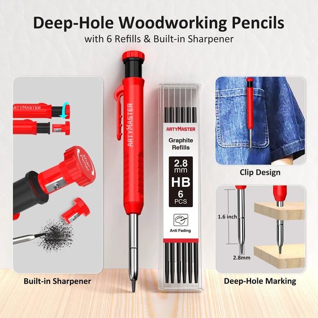 Alt view image 6 of 7 - 200mm 3D Multi-Angle Measuring Square Ruler, WT103D High Precision Hole Scribing Woodworking Tools, 0-90° Aluminum Alloy Carpenter Square Wood Working Tools, Carpenter Pencils 6 Refills